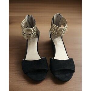 Aerosoles Glamour Girl Faux Suede Dressy Pump Heels Black Gold 6.5 M